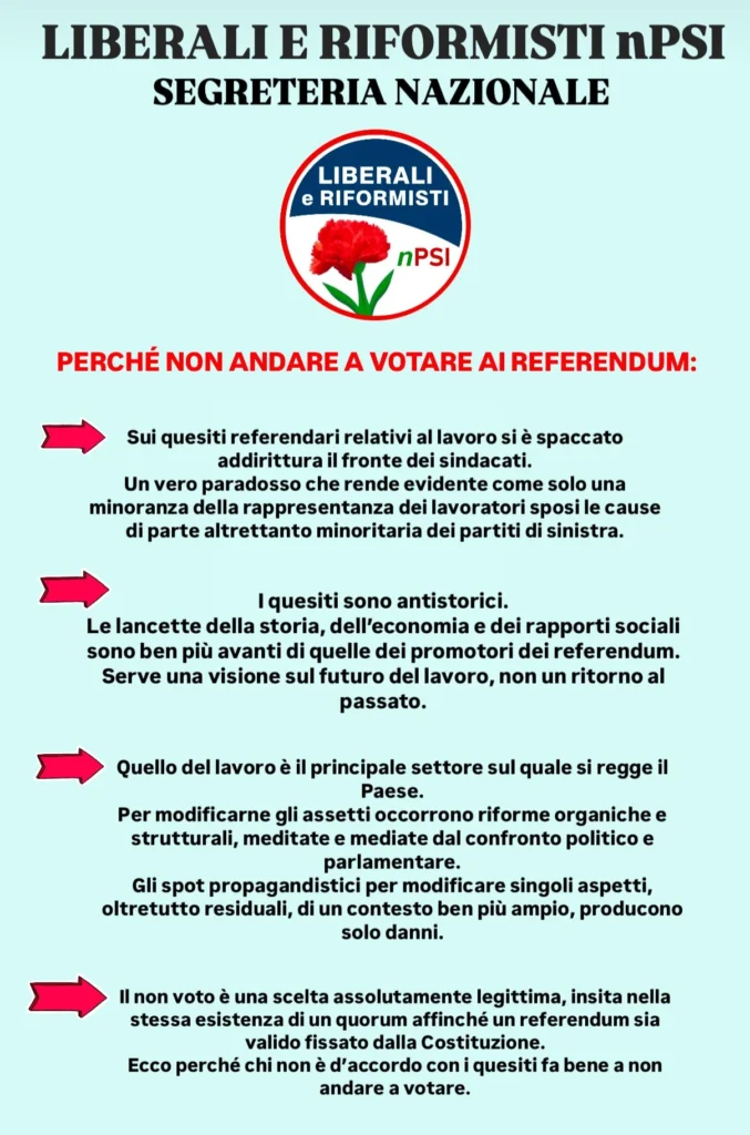 Perchè non andare a votare al Referendum dell’8 e 9 giugno 2025